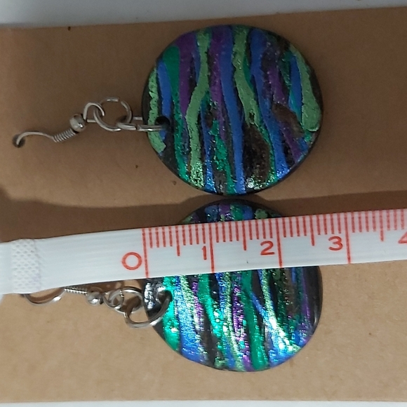 Sparkle multi-color wooden earrings. See photos for measurements. - Picture 5 of 5